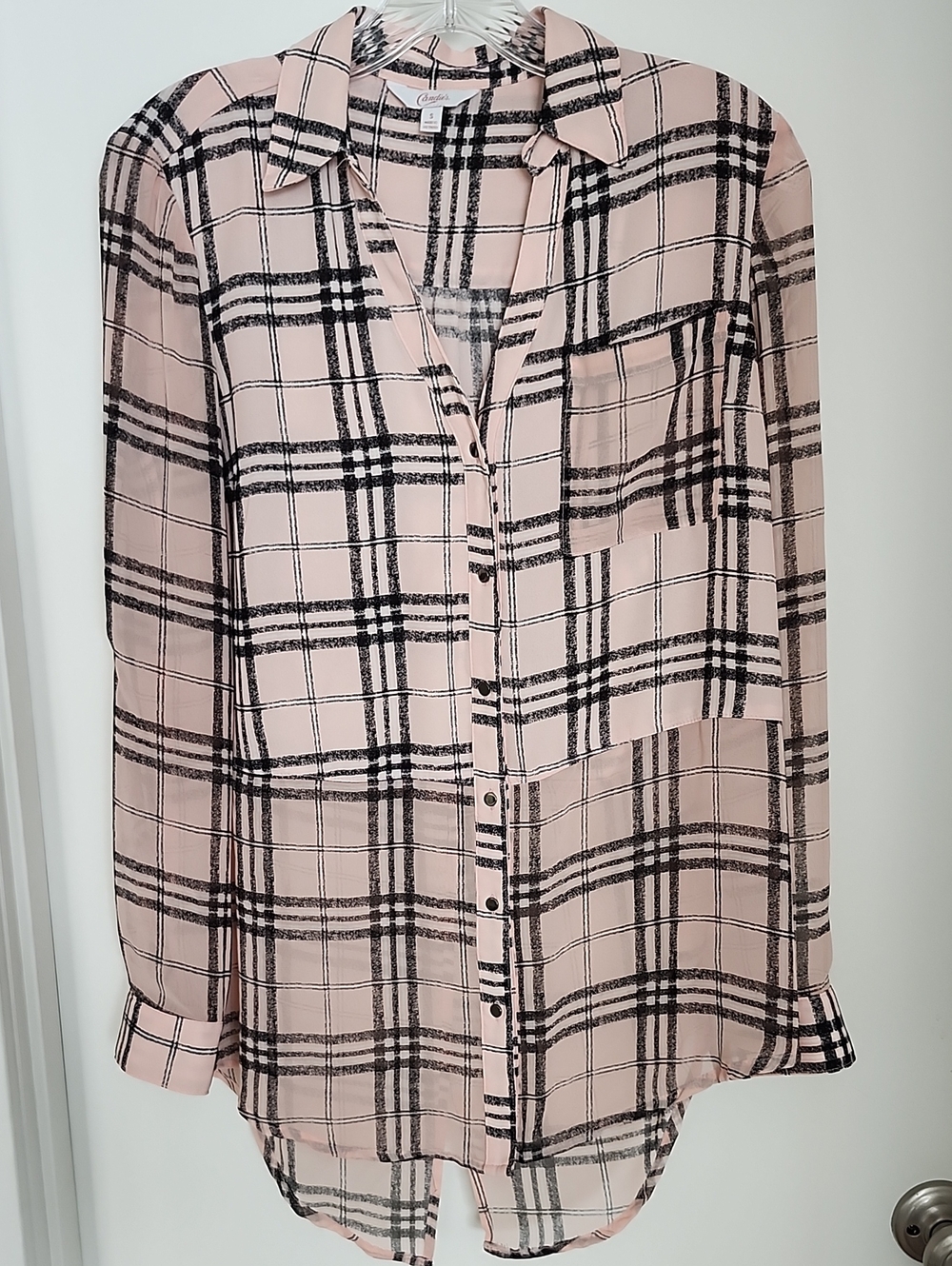 Candie's Light Pink Plaid Button-Down Shirt
